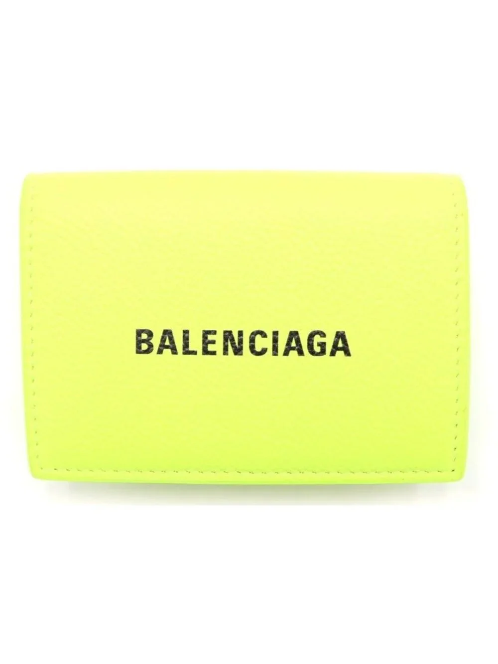 Balenciaga Cash Mini Wallet Trifold Logo Leather Yellow Green